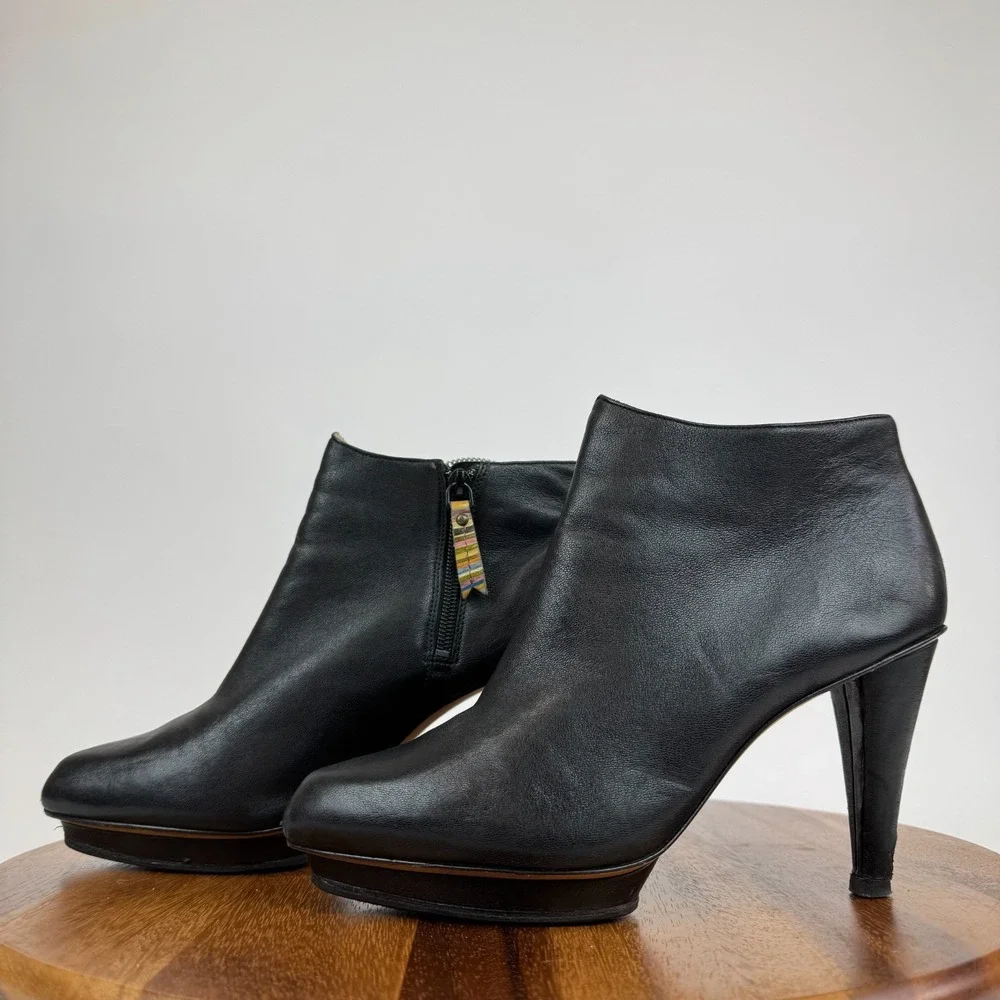 Womens Paul Smith Black Leather Heeled Ankle Booties‎ Boots Size 40 US 10 M GUC